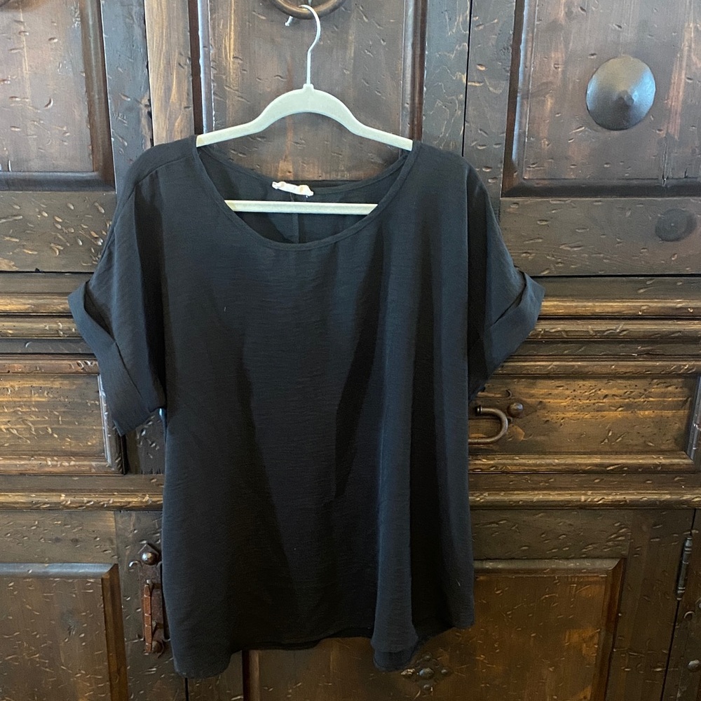Classic Black Women's Top With Cuffed Sleeves
